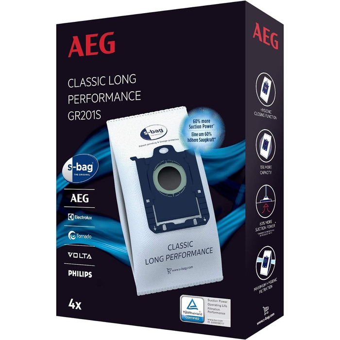 Пилосос AEG VX82-1-KO (75 перероблених матеріалів, авторегулювання потужності, наднизький рівень шуму на килимах) та мішки для пилососа s-bag Classic Long Performance GR201S (білі)