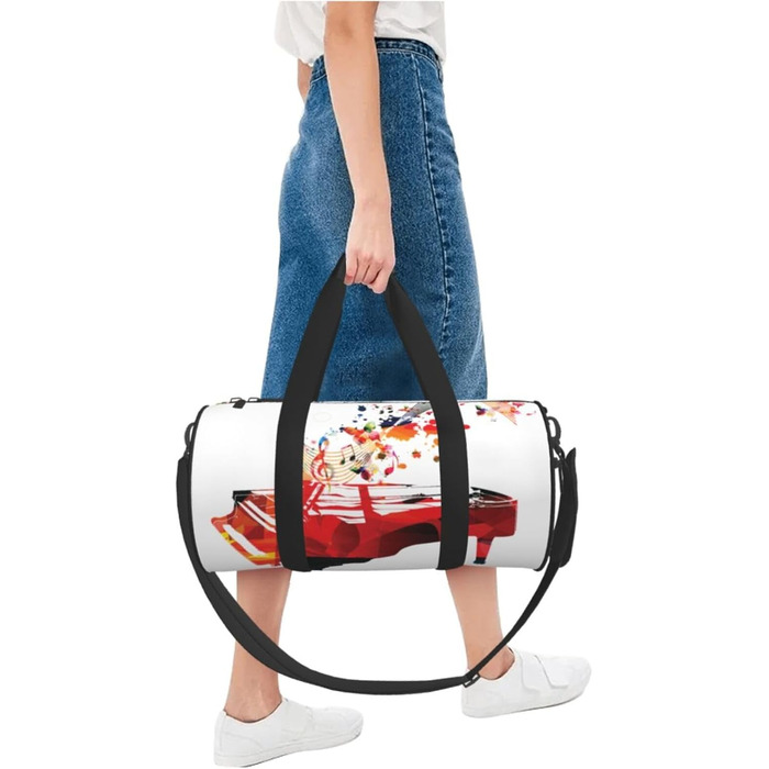 Спортивна сумка-мішок для подорожей, барвистий принт Фортепіано, сумка для ночівлі, чорна, універсальний розмір, дорожня сумка