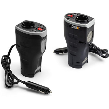 Гніздо прикурювача Technaxx для автомобіля з 2 USB портами - гніздо автомобільного адаптера - перетворювач напруги 12В на 230В - і