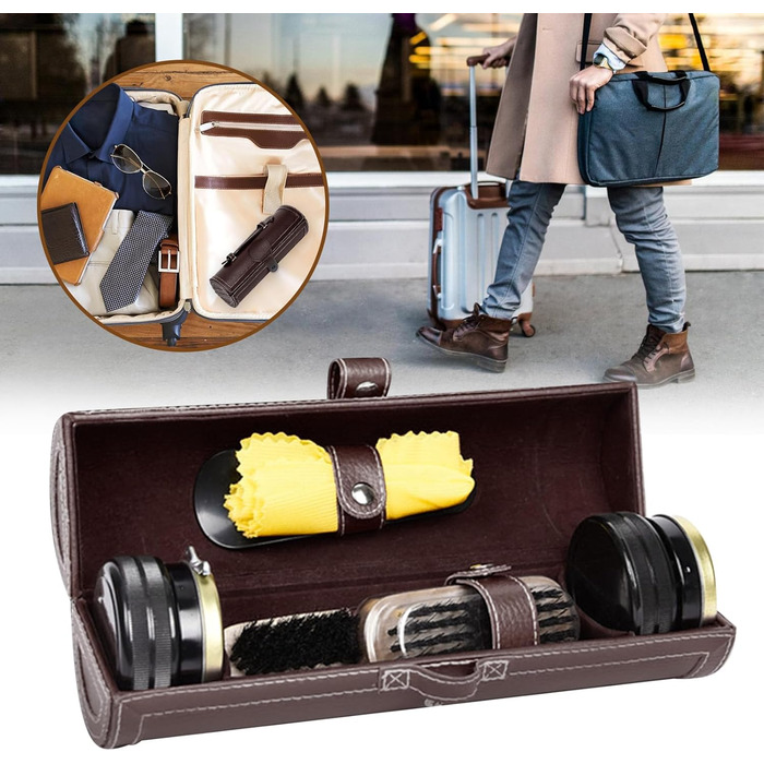 Набір для чищення взуття Vegena, набір для догляду за взуттям із 12 предметів для подорожей - із щітками для взуття, кремом для взуття, серветкою для полірування, ріжком для взуття, губкою, набором для догляду за взуттям та кремом для шкіряного взуття