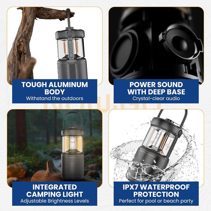 Ліхтар-динамік Felix 2 - Надихаючий Bluetooth-динамік зі світлом, Вуличний динамік, Світлодіодний вуличний ліхтар, Ліхтар для кемпінгу, Вуличний Bluetooth-динамік для пригод, Чорний
