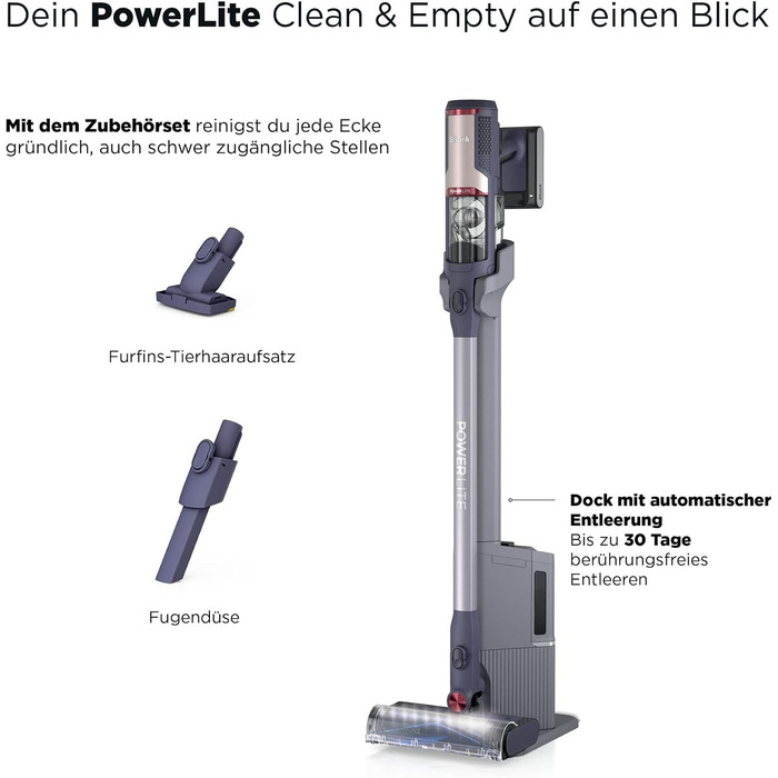 Акумуляторний пилосос Shark PowerLite Clean & Empty Pet з базою для автоматичного спорожнення, для всіх типів поверхонь, HEPA-фільтр, до 40 хв роботи BU3621EUT