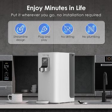 Диспенсер гарячої води з миттєвим нагріванням, настільна мобільна система зворотного осмосу без підключення до води, TDS Reduce, питна вода без вапняку, 4 рівні температури, 19-H