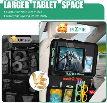 Органайзер на заднє сидіння автомобіля Plzpik з тримачем для планшета, 11 кишень для зберігання зі складним лотком для їжі, захисн