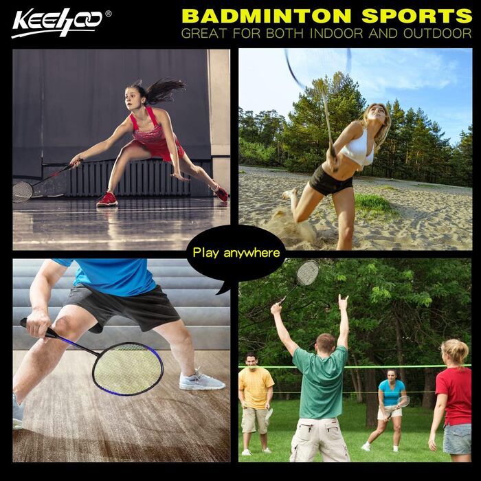 Набір ракеток для бадмінтону KH Badminton Set для 2-4 гравців, для дорослих та дітей, легкий та стабільний, ракетка, волан та сумка для перенесення в комплекті, чорний, червоний, синій (2 гравці)
