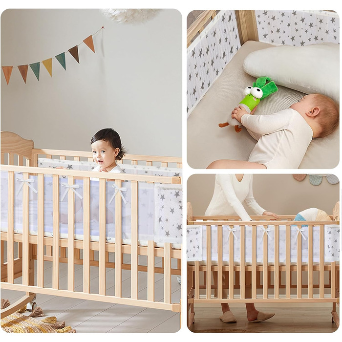 Захист для ліжечка Sour Lemon Baby Nest, 2 шт., захисний бар&39єр для ліжечка, 3D сітчаста підкладка, дихаюча закрита частина ліжечка, захист від потоку повітря (зірка)