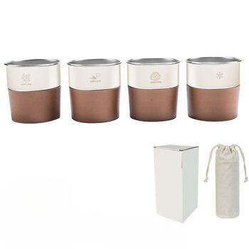 Набір із 4 стаканчиків з нержавіючої сталі об&39ємом 300 мл з тримачем зі штучної шкіри для походів та подорожей на свіжому повітрі