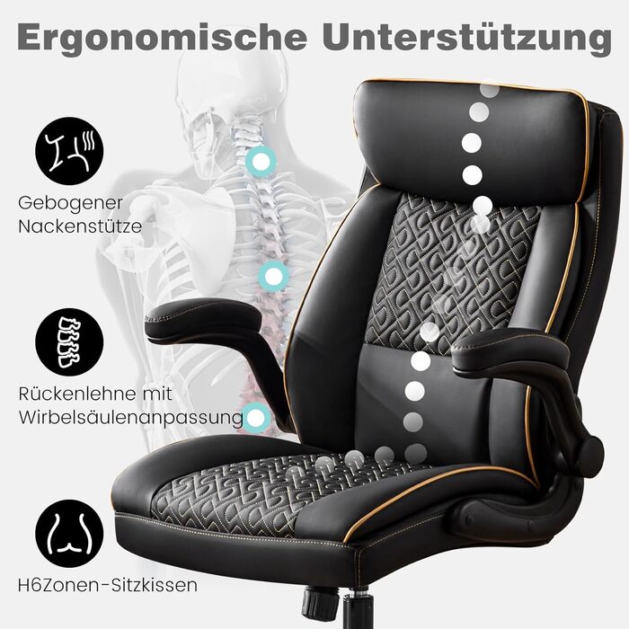 Офісне крісло для керівника Hellove, вантажопідйомність 185 кг, ергономічне робоче крісло зі штучної шкіри з регульованою спинкою та складними підлокітниками, обертове крісло з підголівником, комп&39ютерне крісло, крісло для домашнього офісу, чорне