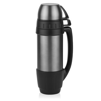 Термос 720DGREE з 2 чашками &39bigBoy&39 1,2 літра - Герметичний, міцний - Термос з нержавіючої сталі преміум-класу для гарячих напоїв, кави, чаю - Ізольована пляшка для пиття, Ізольована пляшка з 2 чашками 1200 мл Кам&39яно-сірий Сірий