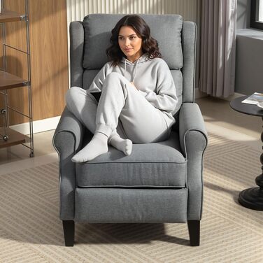 Крісло-рекламо HOMCOM 132 max з підставкою для ніг та пружинами кишенькового типу, м&39яке крісло з лляним ефектом, сталь та дерево, 74x84x102 см, сірий