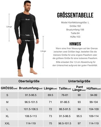 Комплект із 2 чоловічих термобілизни, функціональна білизна, комплект лижної білизни, зимова тепла флісова підкладка, довга білизна, дихаюча термомайка для чоловіків, чорний/чорний, XXL