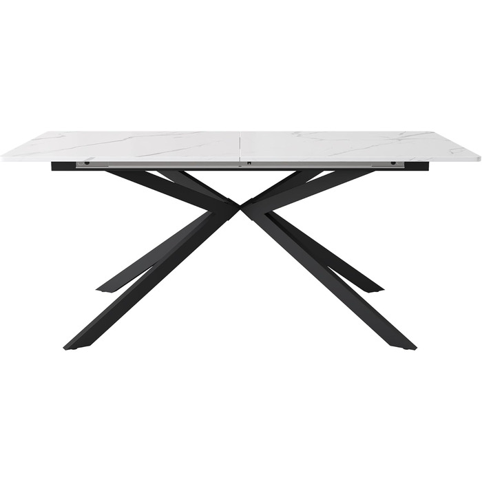 Розсувний обідній стіл, автоматично розсувний, прямокутний, журнальний/відпочинковий столик, Д150/180 x Ш70 x В76 см, дизайн зі схрещеними ніжками, мармурова структура, чорно-білий