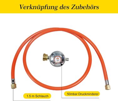 Газова плита BACOENG 10 кВт, 4-нога кемпінгова плита Wok, включаючи шланг 1,5 м та регулятор тиску 50 мбар, 4-нога газова плита для кемпінгу та використання на свіжому повітрі
