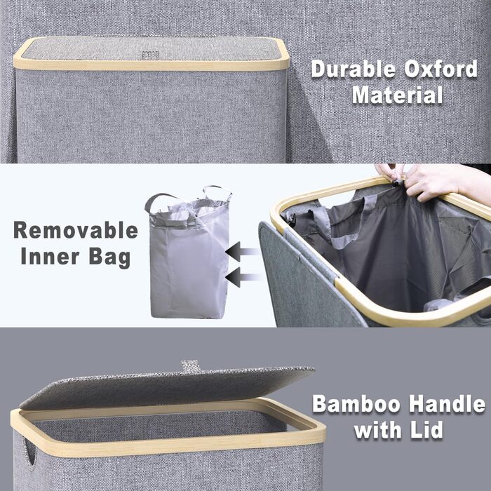 Кошик для білизни з кришкою 100 л, Кошик для білизни великий вузький зі знімним мішком для білизни Кошики для білизни Шафа для біл