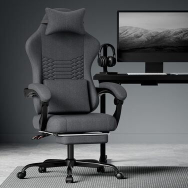 Ігрове крісло/офісне крісло, ергономічне, масажне сидіння з регульованою підставкою для голови та ніг, регульованими підлокітниками та 3D-підлокітниками, сталевий каркас (червоний) чорна тканина