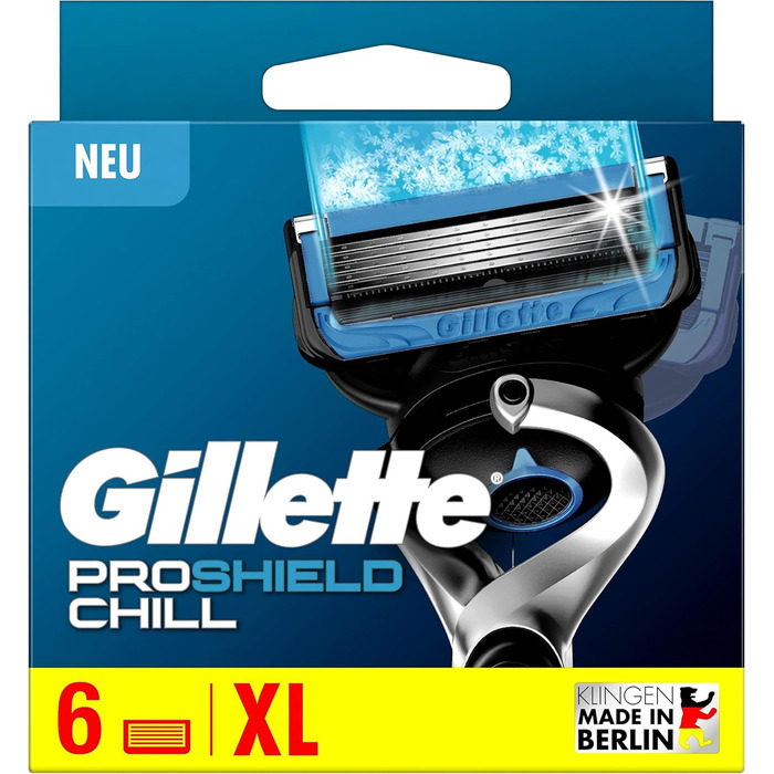 Леза для бритв Gillette ProShield Chill, 6 змінних лез для вологих бритв чоловічі з 5-кратним лезом, виробництво Німеччина