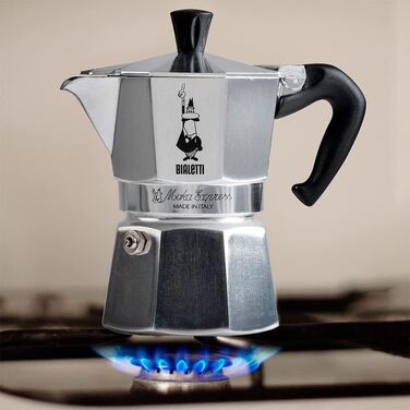 Еспресо-кавоварка Bialetti Moka Express Iconic для плити, алюміній, 270 мл, сріблястий/чорний 6 чашок