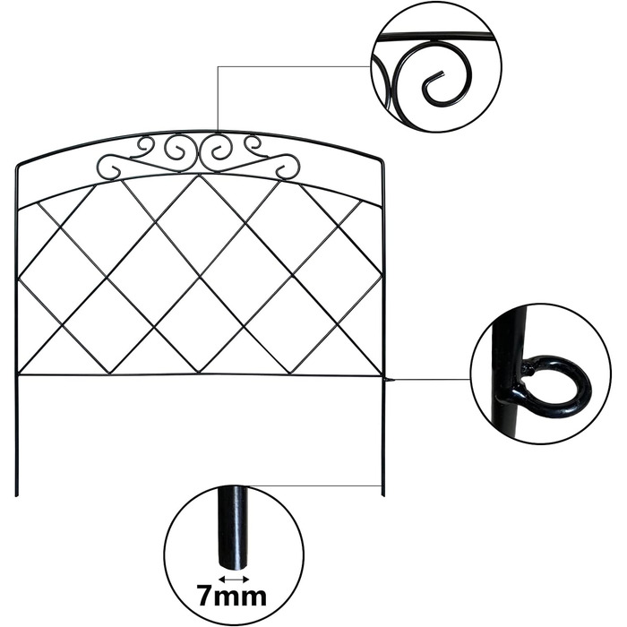 Декоративна металева садова огорожа, ширина 61 см х висота 61 см (5 панелей, загальна довжина 3 м), металевий бордюр, складний паркан, ландшафтна огорожа для клумби, дерева, бар'єр для тварин Елегантний