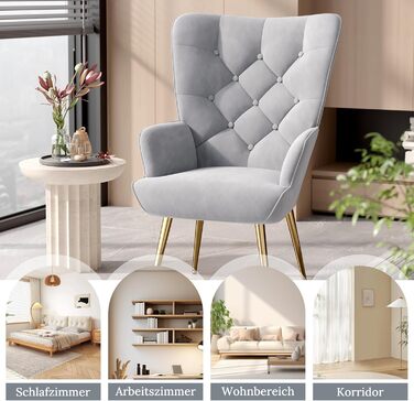 Елегантне м&39яке крісло, стілець для вітальні, стілець-туалет з металевими ніжками для вітальні/спальні, вантажопідйомність до 150 кг, сірий, комплект з