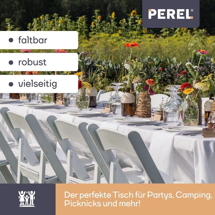 Складаний стіл Perel, фуршетний стіл, кемпінговий стіл, стіл для пікніка, чорний дерев&39яний вигляд, складаний та портативний з ручкою, стільниця з HDPE та сталевий каркас, 180 x 75 x 72 см, для використання в приміщенні та на вулиці