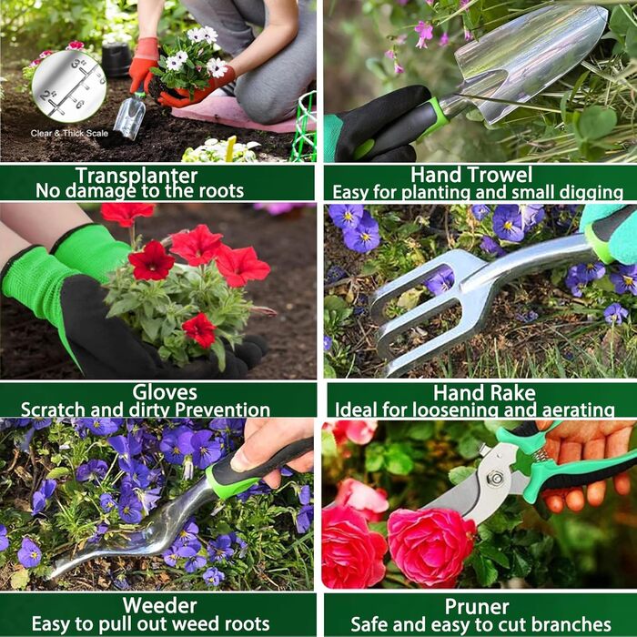 Набір садових інструментів Gartenwerkzeug, 8 предметів. Легкий набір ручних інструментів для саду з алюмінієвого сплаву з антикорозійним покриттям, чудовий подарунок. У комплекті міцний чохол для зберігання та ергономічні ручки з протиковзким покриттям (З