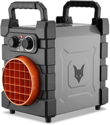 Електричний обігрівач FUXTEC FX-EH3, вентилятор-обігрівач з 2 рівнями нагріву 1500 Вт/3000 Вт, плавно регульований термостат, витрата повітря 284 м/год, клас захисту IP24, компактний та портативний для приміщень площею до 90 м