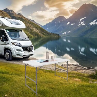 Стіл блошиного ринку TRUTZHOLM, регульований по висоті, 120x60 см, складаний з ручкою для перенесення, стійкий до атмосферних впливів, нержавіючий, кемпінговий стіл, стіл для вечірки, садовий стіл, стіл для обклеювання шпалерами, обідній стіл, фуршетний с