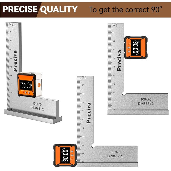 Слюсарний кут, Preciva Кут зупинки 90 100 x 70 мм Столярний кут із вимірювальною шкалою (см) для точної роботи в металоконструкції та майстерні