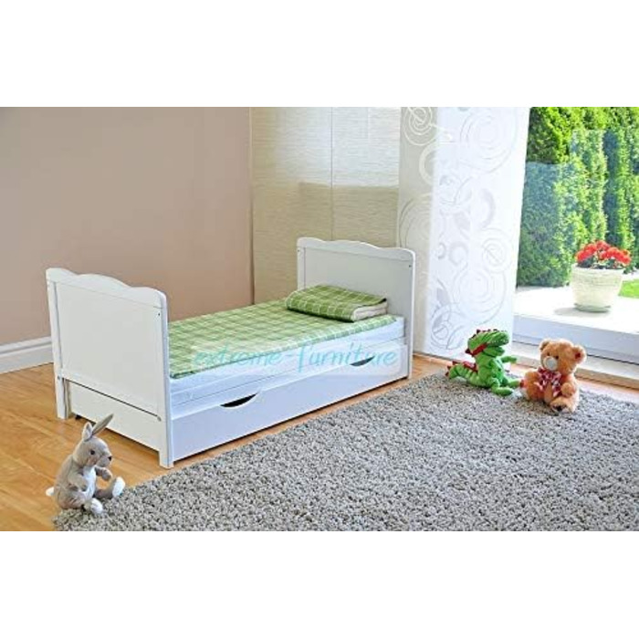 Дитяче ліжечко Marsell з висувною шухлядою з кришкою Дитяче ліжечко Ліжечко з матрацом з піни алое вера Зубчасті рейки, що регулюю