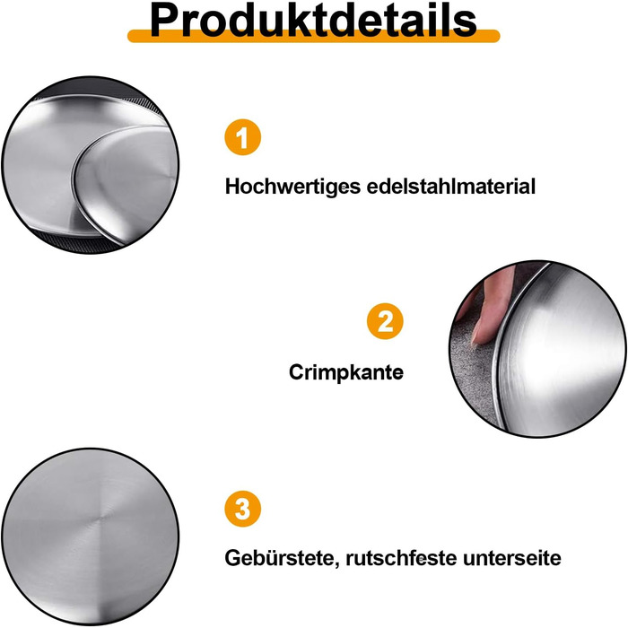 Тарілки з нержавіючої сталі, 6 шт., діаметр 20 см, для барбекю, круглі, для випічки, кемпінгу, пікніків, кухні та вечірок - набір з 6 шт.