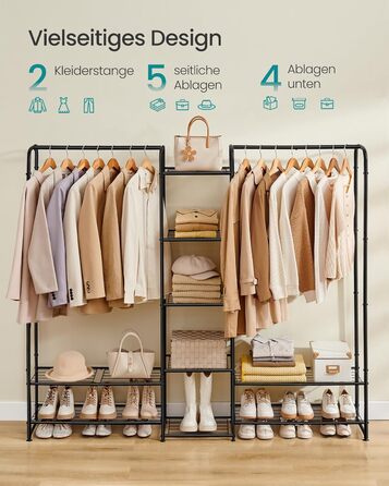 Вішалка для одягу, Відкрита шафа, Вішалка для одягу, Вішалка для пальто з полицями, Металева шафа, Окремостояча, 29 x 183 x 158,4 см, Матовий чорний LGR463B01 183B см Матовий чорний