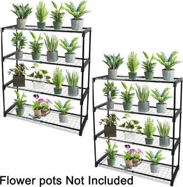 Садова полиця DIVCHI на 4 рівні Полиця для теплиці Полиця для сараю Полиці для рослин Полиця для гаража Вітрина для теплиці легке складання без інструментів (2 шт.) (Квіткові горщики не входять до 2 шт. (4-рівнева))