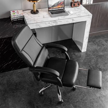 Офісне крісло з високою спинкою, ергономічні шкіряні крісла з подушкою сидіння, крісло з кутом відкидання 135 та поперековою опорою, поворотні крісла з регулюванням висоти (білий, B) Білий B