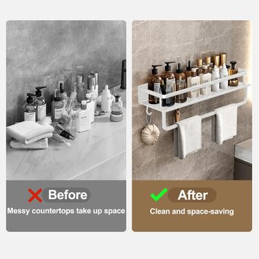 Полиця для душу Devesanter, 2 шт., 40 см, без свердління, для ванної кімнати, з тримачем для рушників та 4 гачками для спальні, вітальні, кухні та ванної кімнати (біла) 40 см