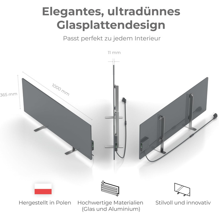 Інфрачервоний обігрівач AENO LED Smart Panel з терморегулятором, WiFi - 700 Вт інфрачервоний енергозберігаючий, настінний або окре