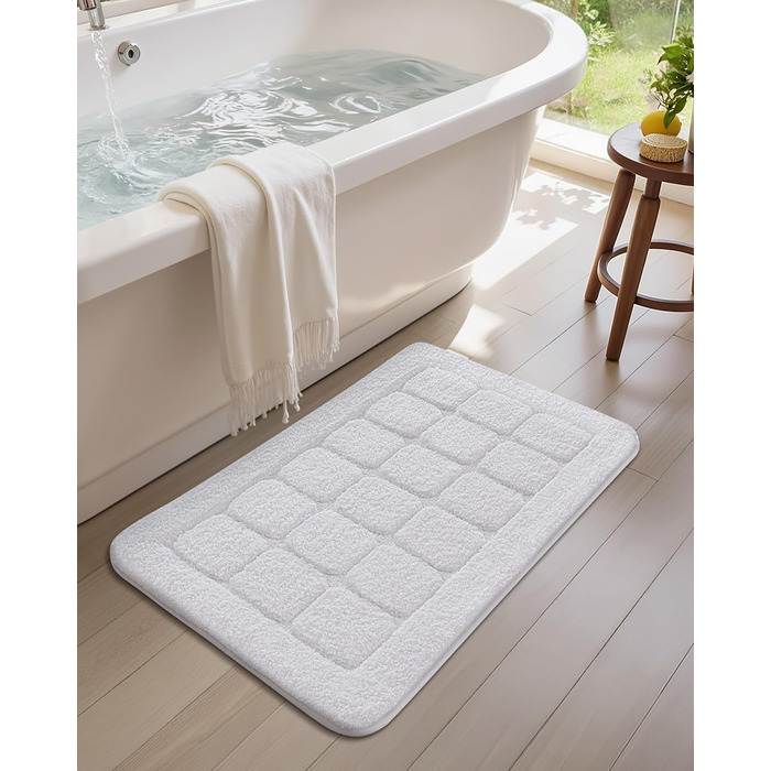 Килимок для ванної кімнати COLOR&GEOMETRY, нековзний килимок для ванної, 44 x 76 см, миється, м&39який, абсорбуючий килимок для ванної кімнати, душ, ванна, білий, 44 x 76 см (прямокутний)