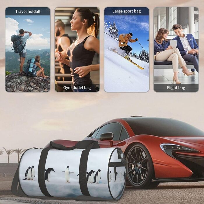 Дорожня сумка Париж, з принтом, кругла, великої місткості, для піших прогулянок, відпустки, ділових поїздок та іншого, пінгвіни на айсберзі, універсальний розмір