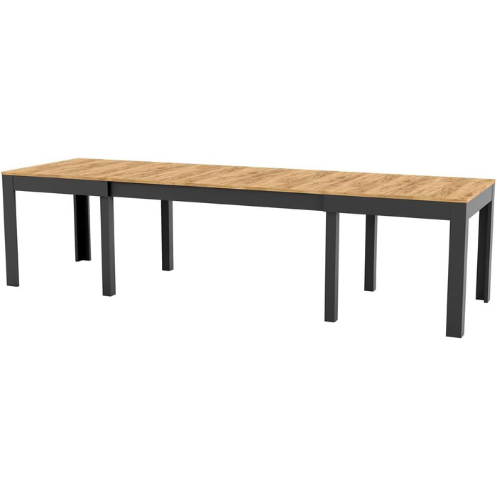Великий, практичний стіл MPS WENUS 160-300x90x76см Дуб Craft Black Обідній стіл на 4-12 осіб з розсувною стільницею до 300 см Сучасний дизайн Прямокутний стіл