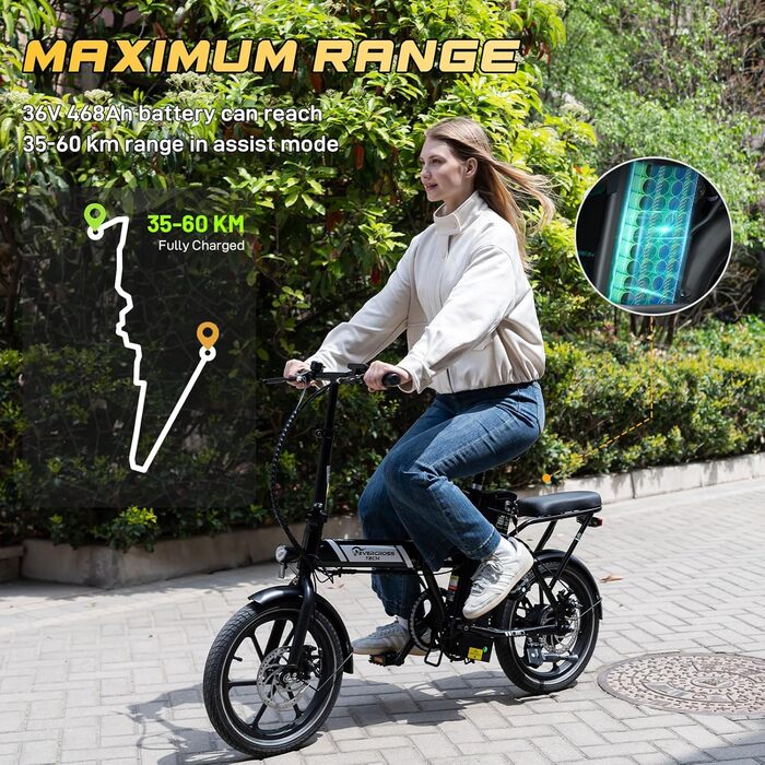 Електричний велосипед EVERCROSS для дорослих, 250 Вт, шини 16&quot/20&quot x 4.0 Fat, швидкість до 25 км/год та запас ходу 60-100 км, знімний акумулятор 36V/48V, гірський сніговий позашляховий електричний велосипед EK5 чорного кольору - макс. 60 км