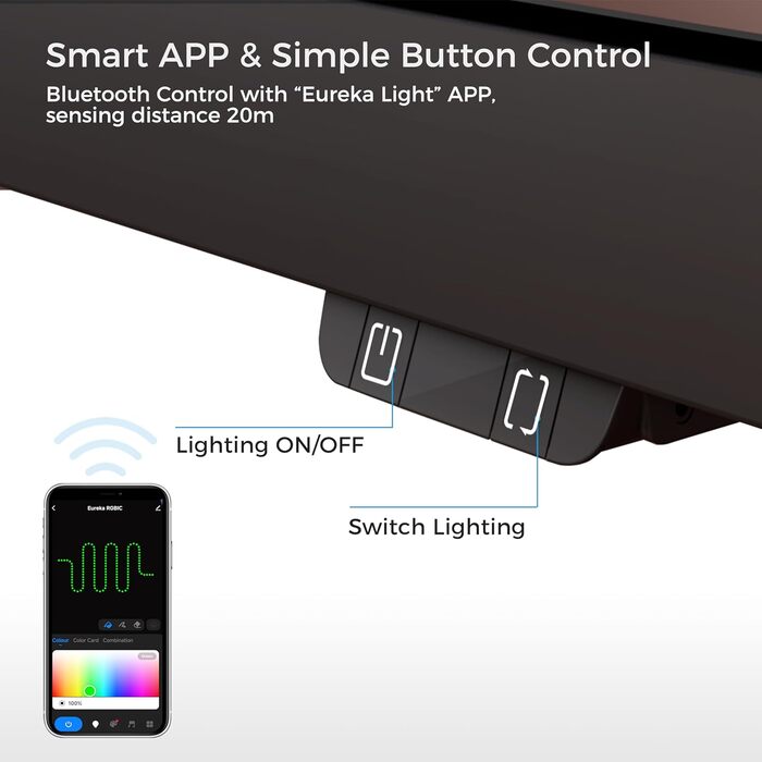 Ігровий стіл EUREKA ERGONOMIC з RGB-підсвічуванням 110 см, скляний ігровий комп&39ютерний стіл з музичним реактивним RGB-світлодіодним підсвічуванням через додаток, 110 x 60 см