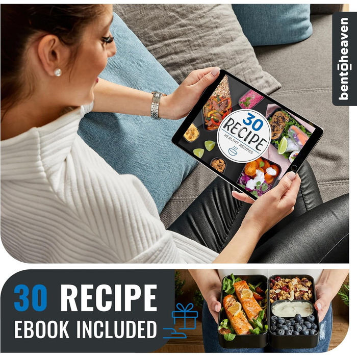 Преміум бенто-ланчбокс у 8 сучасних кольорах, 2 відділення, герметичний, з контейнером для соусу, перегородкою, японська бенто-скринька для дорослих та дітей, безпечний для мікрохвильової печі та посудомийної машини, блакитний