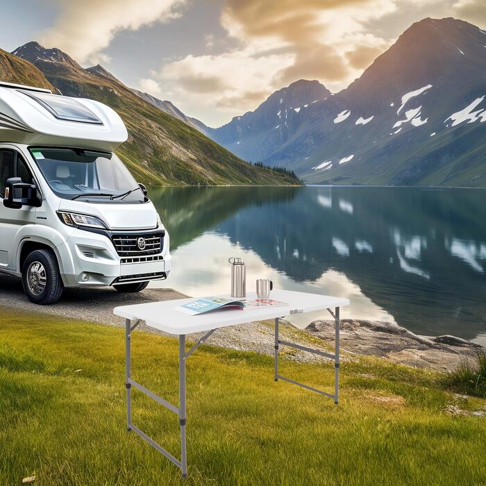 Стіл блошиного ринку TRUTZHOLM, регульований по висоті, 120x60 см, складаний з ручкою для перенесення, стійкий до атмосферних впливів, нержавіючий, кемпінговий стіл, стіл для вечірки, садовий стіл, стіл для обклеювання шпалерами, обідній стіл, фуршетний с