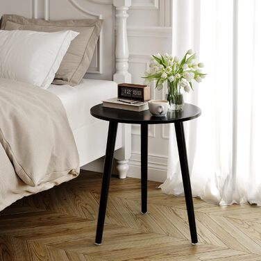 Приставний столик APICIZON, круглий журнальний столик Ø 42 см, висота 51 см, диванний столик з ніжками з масиву дерева, скандинавський стиль, дерев&39яна тумбочка/приставний столик для вітальні, спальні, чорний