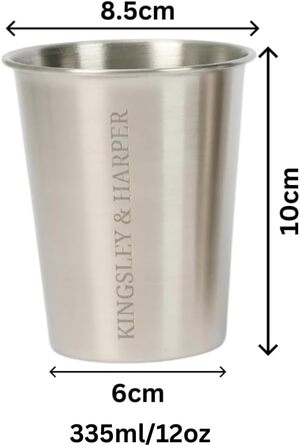 Стаканчики Kingsley & Harper з нержавіючої сталі, 335 мл (набір з 4 шт.) високоякісні, безпечні для харчових продуктів, стійкі до іржі, ударостійкі, багаторазові, екологічно чисті металеві стаканчики марки 304 для дітей, дорослих, кемпінгу, подорожей та.