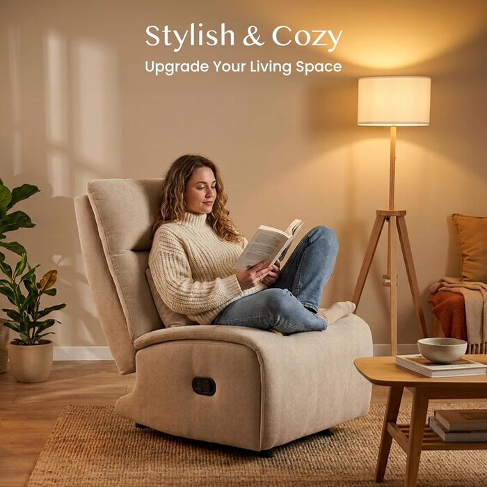 Крісло-гойдалка FLEXISPOT з 3-позиційним регулюванням відкидання, крісло для телевізора, крісло-гойдалка, подушка та бічна кишеня, ідеально підходить для сім&39ї та відпочинку, колір HomeEase Beige Oat Beige