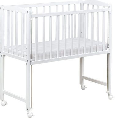 Дитяче ліжечко, біле, 90x40 см, дитяче ліжко/колиска, регульована по висоті, мобільне з колесами та матрацом