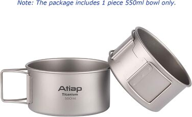 Титанова миска/каструля зі складною ручкою, одностінна титанова миска для приготування їжі зі складною ручкою для використання на свіжому повітрі, кемпінгу, походів, пікніків (550 мл)