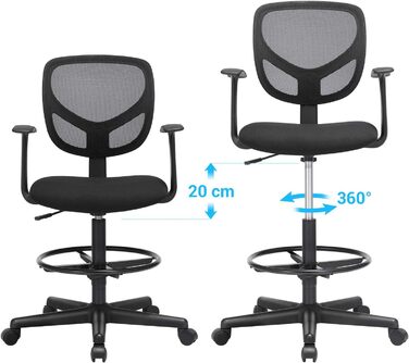 Робоче крісло SONGMICS, офісне крісло, висота сидіння 55-75 см, високе поворотне крісло з регульованою підставкою для ніг, вантажопідйомність 120 кг, чорне OBN25BK чорного кольору, сучасний дизайн