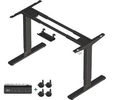 Стіл Flamaker з регульованою висотою, 2 двигунами та вантажопідйомністю 100 кг, каркас столу з електричним регулюванням висоти, ніжки столу з регульованою висотою та коробкою для кабельного управління, стіл на колесах (чорний)