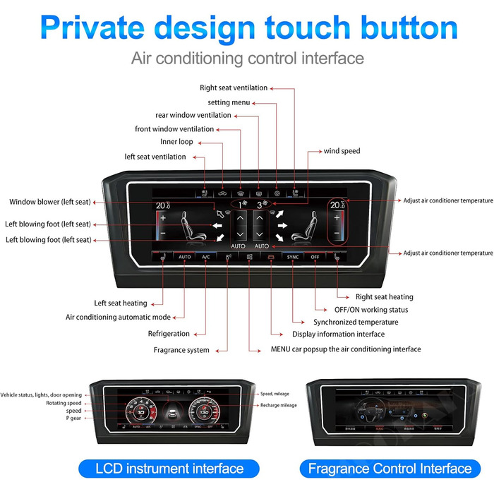 Панель керування автомобільним кондиціонером MOOKAKA сумісна з Volkswagen Tiguan 2017-2022 Панель кондиціонера HD РК-дисплей IPS Сенсорний екран Підтримка голосового керування, клімат-регулювання, підігрів сидінь
